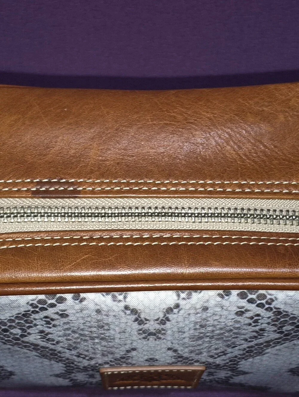 🔥Barrington Edward Jones Snakeskin Tan Leather Cosmetic Toiletry Zip Bag Travel